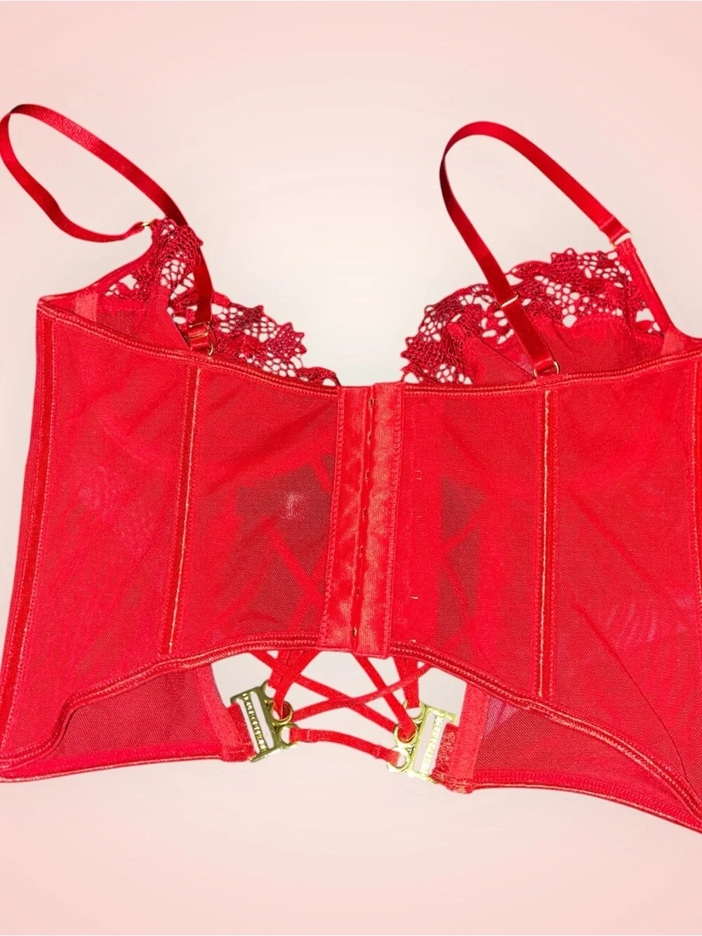 Red Lace-Trim Bustier Top by House of Desire XL. - Picture 2 of 4